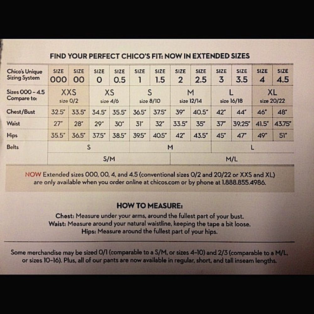 👚👗CHICO'S SIZE CHART 👖🎽